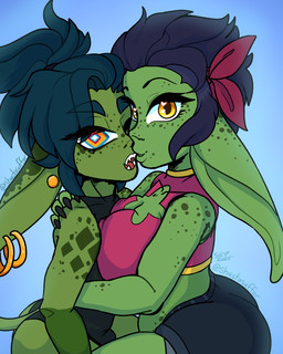 belly breasts caressing clothing duo female femboy freckled_arms freckled_belly freckled_ears freckled_face freckled_shoulders freckles hug kiss_on_cheek kissing male male/female simple_background shastasaffor goblin goblinoid humanoid 2025 4:5 hi_res sketch