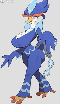 anthro big_breasts big_butt biped breasts butt female female_anthro front_view huge_breasts looking_at_viewer nude nude_anthro nude_female simple_background smile solo standing tail cooliehigh nintendo pokemon generation_9_pokemon pokemon_(species) quaquaval 2026 absurd_res hi_res