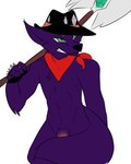 anthro axe clothing cowboy fur genitals gloves green_eyes handwear holding_object holding_weapon male melee_weapon penis purple_body purple_fur scarf simple_background solo weapon white_background pocketmew sekotta canid canine canis mammal wolf 2013 low_res