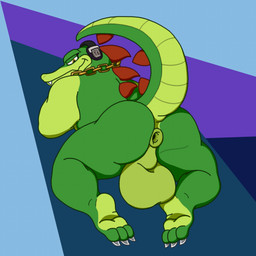 all_fours anthro anus back_spikes backsack balls big_balls big_butt butt chain_necklace claws electronics fangs feet gaping gaping_anus genitals green_body headphones jewelry looking_back male necklace perineum presenting presenting_anus presenting_hindquarters puffy_anus raised_tail smile solo spikes spikes_(anatomy) tail teeth toe_claws yellow_eyes waniiime sega sonic_the_hedgehog_(series) vector_the_crocodile crocodile crocodilian reptile scalie 1:1 hi_res