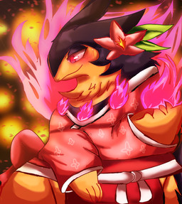anthro asian_clothing black_background blush blush_lines bottomless clothed clothed_anthro clothing colored_fire east_asian_clothing female fire flower flower_accessory flower_on_head fluffy fur japanese_clothing kimono kimono_only light neck_tuft petals pink_clothing pink_eyes pink_fire pink_kimono plant purple_body purple_fur semi-anthro simple_background tan_body tan_fur tuft felipotyphlosion nintendo pokemon badger generation_8_pokemon hisuian_form hisuian_typhlosion mammal mustelid musteline pokemon_(species) regional_form_(pokemon) digital_drawing_(artwork) digital_media_(artwork) hi_res lighting