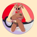 anthro areola big_breasts big_penis breasts brown_areola brown_body brown_nipples genitals gynomorph huge_breasts intersex nipples penis pokeball simple_background solo anomalynexus nintendo pokemon generation_4_pokemon lagomorph leporid lopunny mammal pokemon_(species) 1:1 absurd_res hi_res