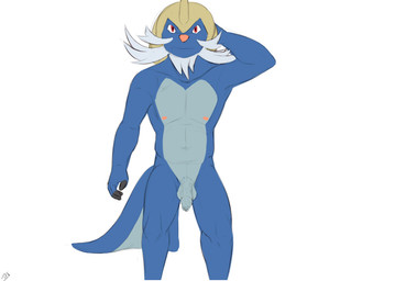 anthro anthrofied balls biped erection facial_hair flaccid foreskin front_view genitals humanoid_genitalia humanoid_penis long_foreskin looking_at_viewer male nipples nude penis pokemorph pose red_eyes rubbing_head simple_background solo standing unretracted_foreskin white_background seyrmo nintendo pokemon generation_5_pokemon mammal mustelid pokemon_(species) samurott flat_colors pinup signature source_request