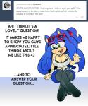 anthro big_breasts bottomwear breasts cleavage clothed clothing crossgender female legwear mtf_crossgender shorts solo text thigh_highs missphase sega sonic_the_hedgehog_(series) sonic_the_hedgehog eulipotyphlan hedgehog mammal digital_media_(artwork) english_text