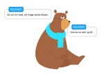 balls brown_body brown_fur clothing fur genitals looking_at_viewer male nude scarf simple_background solo text lechecker duolingo falstaff_(duolingo) bear mammal digital_media_(artwork) translated