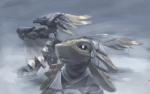 4_ears ambiguous_gender armor avali avian cutesune feathered_wings feathers grey_body grey_feathers gun military multi_ear ranged_weapon science_fiction snow snowing soldier warrior weapon wings