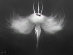 ambiguous_gender anthro chromatic_aberration empty_eyes ethereal featureless_crotch front_view fur grey_background horn legs_together neck_tuft simple_background solo spread_wings tuft white_body white_eyes white_fur wings ari_ibarra hollow_knight team_cherry radiance_(hollow_knight) arthropod insect lepidopteran moth 2017 full-length_portrait greyscale hi_res monochrome portrait