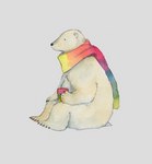 ambiguous_gender anthro black_nose dot_eyes fur paws scarf simple_background simple_eyes sitting solo white_body white_fur knimzknov bear mammal polar_bear ursine 2021