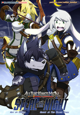 ambiguous_gender anthro armor arrow_(weapon) blush blush_lines bow_(weapon) clothing cloud ear_tuft female looking_at_another looking_at_viewer looking_back male moon open_mouth outside ranged_weapon sky text tuft uniform weapon sollyz canid canine canis felid lagomorph leporid lion mammal pantherine rabbit wolf 2020 comic cover cover_art cover_page english_text url
