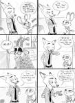 anthro clothing crossed_arms female male police police_uniform text uniform frava8 disney zootopia judy_hopps nick_wilde bovid canid canine caprine fox goat lagomorph leporid mammal rabbit red_fox true_fox 2016 absurd_res comic english_text hi_res monochrome