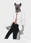 anthro clothed clothing male necktie solo suit teeth mucknagabe aggretsuko sanrio haida_(aggretsuko) hyena mammal spotted_hyena hi_res