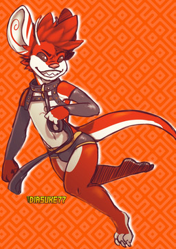3_toes antennae_(anatomy) anthro anthrofied bondage_gear briefs brown_eyes chest_harness claws clothing dipstick_antennae feet fur grin hair harness leash looking_away male multicolored_antennae multicolored_body multicolored_fur orange_background orange_body orange_fur orange_hair pattern_background pink_nose simple_background slim smile solo toe_claws toes two_tone_body two_tone_fur underwear white_body white_fur kyubbi-arts disney lilo_and_stitch fan_character ferlo alien experiment_(lilo_and_stitch) hi_res orange_theme