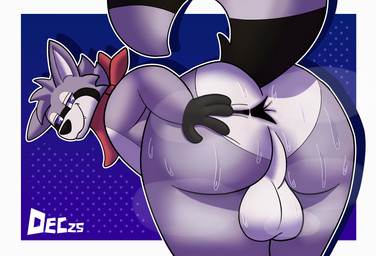 anthro anus backsack balls bedroom_eyes bent_over bodily_fluids butt genitals looking_at_viewer male musk musky_balls musky_butt narrowed_eyes presenting presenting_hindquarters raised_tail seductive snaggle_tooth solo spread_anus spreading sweat sweaty_balls sweaty_butt sweaty_genitalia tail teasing thick_thighs wide_hips december_dreams indigo_park rambley_raccoon mammal procyonid raccoon hi_res