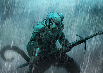 anthro armor biped blood bodily_fluids chainmail clothed clothed_anthro clothing covered_in_blood eye_patch eyebrows eyewear fighting_pose front_view fully_clothed fully_clothed_anthro holding_object holding_weapon light longsword looking_at_viewer male melee_weapon mordhau narrowed_eyes outside pose raining snout solo splint_armor standing sword weapon wet danogambler felid feline mammal 2026 absurd_res blue_theme digital_media_(artwork) hi_res lighting portrait shaded signature three-quarter_portrait