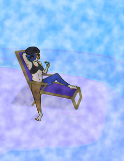 3_toes anthro armpit_fetish armpit_hair beach beanie beverage bikini body_hair breasts chair clothing feet furniture hand_behind_head hat headgear headwear pivoted_ears raised_arm reclining relaxing sitting small_breasts solo swimwear toes tongue tongue_out two-piece_swimsuit shittydoodles epic_games fortnite meow_skulls calico_cat domestic_cat felid feline felis mammal absurd_res hi_res