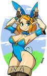 blonde_hair breasts bunny_costume cleavage clothed clothing costume female green_eyes hair humanoid_pointy_ears not_furry outside pointy_ears solo bigdead93 nintendo tears_of_the_kingdom the_legend_of_zelda princess_zelda humanoid hylian 2025 hi_res