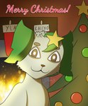 brown_eyes christmas_stocking christmas_tree fire fur green_body green_fur holiday_message holidays male plant text tree stellaamoris christmas nintendo pokemon kaicholeaf eeveelution generation_4_pokemon leafeon pokemon_(species) english_text hi_res