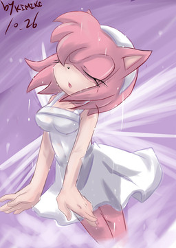 5_fingers accessory antenna_hair anthro back_wings black_nose clothing countershade_arms countershade_torso countershading dress eyelashes eyes_closed female fingers glistening glistening_nose hair head_tuft headband pink_body pointed_tail short_hair simple_background solo sparkles tuft white_clothing white_dress wings garugirosonicshadow sega sonic_the_hedgehog_(series) eulipotyphlan hedgehog mammal hi_res signature