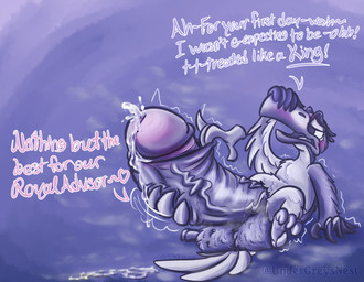 ambiguous_gender anthro balls big_balls big_penis blush bodily_fluids curling_talons curling_toes dialogue disembodied_hand dripping feather_hands feathers feet foot_fetish foot_play footjob foreskin foreskin_play genital_fluids genitals head_feathers huge_balls huge_penis humanoid_genitalia humanoid_penis hyper hyper_balls hyper_genitalia hyper_penis male motion_lines musk overwhelmed penis precum precum_drip precum_on_ground precum_squirt purple_background sex shaking simple_background sitting solo sweat sweaty_balls sweaty_genitalia tail tail_feathers talonjob talons text toes toony vein veiny_penis wings undergreysnest disney the_lion_king zazu_(the_lion_king) avian bird bucerotiform hornbill dated english_text monochrome signature watermark
