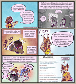 bodily_fluids clothing dialogue dress eyewear glasses humor leaf leaf_hair plant plant_hair pseudo_hair scarf sweat sweatdrop text transformation dustyerror bovid canid canine canis caprine domestic_dog fox human mammal sheep absurd_res comic english_text hi_res trans_(lore) trans_woman_(lore)