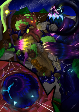abdominal_bulge absorbing anal anal_penetration animal_genitalia animal_penis antlers arm_pull axe ball_tuft balls big_balls bodily_fluids duo equine_genitalia equine_penis forest from_behind_position fur genital_fluids genitals goo_drip grin head_tentacle heart_symbol holding_character horn humanoid_genitalia humanoid_penis image_sequence impact_effect instant_erection internal looking_pleasured male male/male medial_ring motion_lines penetration penis plant precum prison_guard_position questionable_consent restrained rock sex shocked size_difference slime slime_on_body smile submissive submissive_male tentacle_around_arm tentacles thrusting tongue tongue_out tree tuft vein veiny_penis vithanaeko league_of_legends riot_games tencent hecarim_(lol) zac_(lol) equid equid_taur equine goo_creature goo_humanoid humanoid mammal mammal_taur monster slime_(blob) taur hi_res story story_in_description