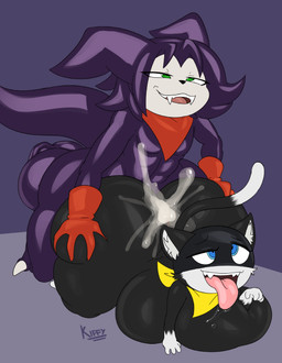 anal anal_penetration anthro balls big_balls big_butt black_body black_fur blue_eyes bodily_fluids butt cum cum_in_ass cum_inflation cum_inside duo ejaculation fur genital_fluids genitals huge_balls huge_butt inflation kerchief looking_pleasured male male/male markings penetration sex shortstack shortstack_male tail tail_markings white_body white_fur kiffy_(artist) atlus bandai_namco digimon megami_tensei persona_(series) persona_5 sega kiffy_(kiffy) morgana_(persona) digimon_(species) domestic_cat felid feline felis impmon mammal tuxedo_cat