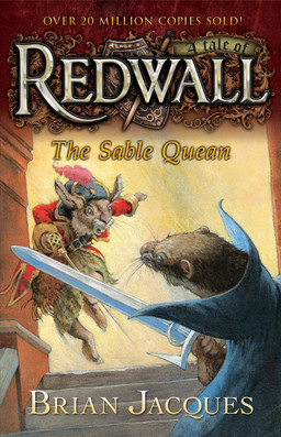 action_pose anthro barefoot belt biped blue_clothing brown_body brown_fur buckteeth clothed clothing duo feather_ornament feet fight fully_clothed fur hat_feather hat_ornament headgear headwear holding_melee_weapon holding_object holding_sword holding_weapon loose_feather male melee_weapon open_mouth pose rapier stairs sword teeth text weapon white_body white_fur troy_howell redwall hare lagomorph leporid mammal mustelid 2011 absurd_res book_cover cover english_text hi_res official_art