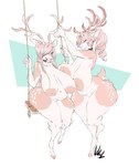 anthro antlers areola belly big_areola big_belly big_breasts big_butt breasts butt choker choker_only duo female hair helping horn jewelry multicolored_body narrowed_eyes navel necklace necklace_only nipples nude pink_hair ponytail sagging_breasts sitting slightly_chubby slightly_chubby_female standing swingset tail thick_thighs wide_hips dullvivid ana_(void_dew) belle_(void_dew) deer mammal