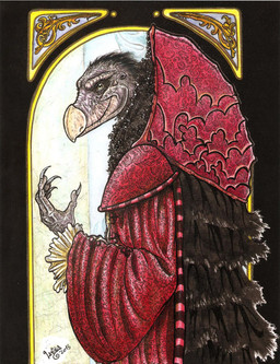 anthro art_nouveau claws clothed clothing elderly elderly_intersex fully_clothed gown multi_limb renaissance_clothing smile skekla_(artist) the_dark_crystal skeksil_the_chamberlain alien skeksis 2015 english_description hi_res portrait signature herm_(lore)
