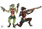 4_breasts anthro breasts duo female gun multi_breast nipple_slip nipples ranged_weapon rifle weapon swift_(artist) zeno_clash chlara_(zeno_clash) chtlana_(zeno_clash) entelodont mammal prehistoric_species