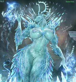 anthro areola arm_spikes back_spikes blue_body blue_eyes breasts chest_spike claws dialogue duo elbow_spikes female genitals glass horn ice ice_spikes macro male markings mountain multi_eye multi_horn neck_spikes nipples scientist shoulder_spikes snowflake spikes spikes_(anatomy) text thigh_spikes vulva womb_tattoo netxart mythology project_kaiju dr._alex_j._hanson tb-008_white_demon dragon elemental_creature elemental_dragon human ice_creature ice_dragon kaiju mammal mineral_fauna mythological_creature mythological_scalie scalie 2025 english_text
