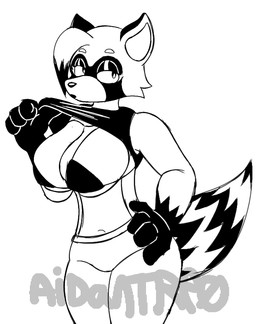 anthro big_breasts bikini bikini_top breasts clothing female shirt solo swimwear tank_top topwear two-piece_swimsuit aidantheredpanda luna_the_raccoon mammal procyonid raccoon monochrome sketch