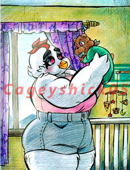4_fingers anthro beak bent_arm black_eyebrows black_eyelids black_nose blue_bottomwear blue_clothing blue_shorts blue_sky bottomwear breasts brown_body brown_fur brown_tail button_(fastener) ceiling cheek_tuft clear_sky clothed clothed_anthro clothed_female clothed_male clothing crib day duo eye_contact eyebrows facial_tuft feather_hair feather_hands feathers female female_anthro fingers footwear fully_clothed fully_clothed_anthro fully_clothed_female fully_clothed_male fur green_onesie green_wall hair half-closed_eyes holding_another holding_object huge_thighs inside light looking_at_another male male_anthro muscular muscular_anthro muscular_female narrowed_eyes neonate non-mammal_breasts nursery_mobile object_in_mouth onesie orange_beak pacifier pacifier_in_mouth pink_clothing pink_eyes pink_shirt pink_tank_top pink_topwear pockets pseudo_hair purple_curtains red_hair shirt shoes short_hair shorts size_difference sky smaller_anthro smaller_male standing tail tank_top text thick_eyebrows thick_thighs thin_eyebrows topwear tucked_shirt tuft wall_(structure) whisker_spots white_body white_feathers window window_curtains young young_anthro young_male cageyshick05_(artist) five_nights_at_freddy's scottgames chica_(fnaf) fan_character freddy_jr. hen_chica_(cageyshick05) avian bear bird brown_bear chicken galliform mammal phasianid ursine 2015 artist_name colored_pencil_(artwork) lighting marker_(artwork) shaded traditional_media_(artwork) mother_(lore) mother_and_child_(lore) mother_and_son_(lore) parent_(lore) parent_and_child_(lore) parent_and_son_(lore) son_(lore)
