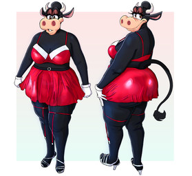 anthro bedroom_eyes big_butt breasts butt clothing female footwear high_heels horn narrowed_eyes seductive shoes smile solo tail wide_hips boolishclara disney clarabelle_cow bovid bovine cattle mammal hi_res