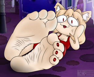 4_toes anthro barefoot blonde_hair breasts clothing colored_nails dress feet female foot_fetish foot_focus hair hand_on_cheek hand_on_own_cheek inner_ear_fluff looking_at_viewer nails open_mouth red_clothing red_dress red_eyes red_nails red_toenails soles solo toenails toes tuft white_inner_ear_fluff wrinkled_feet wrinkles coyocislav skonczonyidiota tsukihime type-moon neco-arc animal_humanoid cat_humanoid felid felid_humanoid feline feline_humanoid humanoid mammal mammal_humanoid hi_res