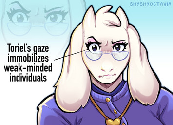 2_horns anthro black_eyebrows black_text blue_background blue_eyewear blue_glasses button_(fastener) clothed clothed_anthro clothed_female clothing curved_eyebrows ear_tuft eyebrows eyelashes eyeshadow eyewear fangs female floppy_ears fur fur_tuft glasses glistening glistening_eyes glistening_horn gradient_background head_tuft heart_locket heart_symbol horn iris jewelry light_body light_fur lipstick long_eyelashes looking_at_viewer lop_ears makeup mature_anthro mature_female mouth_closed name_drop necklace pink_eyeshadow pink_lipstick pupils purple_clothing purple_eyes purple_sweater purple_topwear raised_eyebrow simple_background solo sweater tear_trough teeth text thick_eyelashes topwear tuft wearing_glasses white_body white_ears white_fur white_horn white_sclera shyshyoctavia undertale undertale_(series) toriel boss_monster_(undertale) bovid caprine goat mammal 2026 artist_name digital_drawing_(artwork) digital_media_(artwork) english_text hi_res
