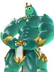 abs barazoku biceps big_muscles biped bottomwear clothing crown featureless_chest glistening glistening_body green_body headgear loincloth looking_at_viewer male muscular muscular_humanoid muscular_male one_eye_closed pecs solo standing wink winking_at_viewer anjing_kampuss epic_games fortnite poseidon_(fortnite) rippley_(fortnite) goo_creature goo_humanoid humanoid 2024 hi_res