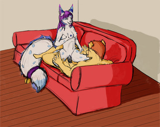 anthro bodily_fluids breast_grab breasts clitoris cowgirl_position cum cum_in_vagina cum_inside duo erection female female_on_top female_penetrated from_front_position furniture genital_fluids genitals hand_on_breast inside interspecies male male/female male_on_bottom male_penetrating male_penetrating_female nipples nude on_bottom on_top penetration penile penile_penetration penis penis_in_vagina sex sofa straddling vaginal vaginal_penetration vulva elcoyote_(artist) elcoyote shaiyla canid canine felid leopard mammal pantherine