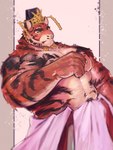 abs anthro biceps crown eyebrows fur headgear male muscular muscular_anthro muscular_male navel pecs shirtless solo striped_body striped_fur stripes thick_eyebrows berrystrawmilk crave_saga yata_no_kagami_(crave_saga) felid mammal pantherine tiger absurd_res hi_res