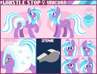 big_diaper blue_diaper blue_eyes blue_hair blue_tail blush clothed clothing cutie_mark diaper diaper_fetish eyebrow_through_hair eyebrows eyelashes female hair horn kerchief multicolored_hair neckerchief neckwear pattern_diaper purple_body solo tail text translucent translucent_hair two_tone_hair two_tone_tail wearing_diaper white_diaper white_hair white_tail shuphle hasbro my_little_pony mythology fan_character whistle_stop_(whistlepamps) equid equine mammal mythological_creature mythological_equine unicorn absurd_res english_text hi_res model_sheet