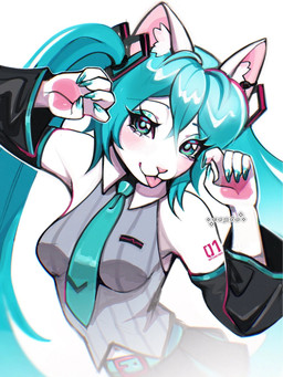 5_fingers alternate_species anthro arm_tattoo armwear bangs bare_shoulders belt blep blue_eyelids blue_eyes blush bottomwear breasts claws clothing eyelashes female fingers furrification hair inner_ear_fluff long_eyelashes long_hair looking_at_viewer medium_breasts navel pink_nose pink_tongue pose shirt simple_background skirt solo tattoo tongue tongue_out topwear tuft white_background white_body cepto_(artist) vocaloid yamaha_corporation hatsune_miku domestic_cat felid feline felis mammal 3:4 colored colored_sketch digital_drawing_(artwork) digital_media_(artwork) hi_res shaded sketch