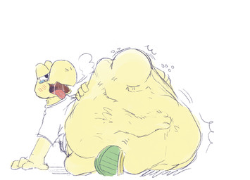 4_fingers ambiguous_anthro ambiguous_gender ambiguous_pred ambiguous_prey anthro anthro_pred anthro_prey belly belly_on_ground big_belly biped bloated blush blush_lines bodily_fluids bottomless bottomless_ambiguous bottomless_anthro breath cheek_blush clothed clothed_ambiguous clothed_anthro clothing cloud_emanata emanata face_imprint fingers footwear fully_inside green_clothing green_footwear green_shoes half-closed_eyes hand_imprint hand_on_belly hand_on_ground hand_on_own_belly hanging_tongue huge_belly imprint monotone_arms monotone_background monotone_belly monotone_body monotone_face monotone_hands motion_lines narrowed_eyes open_mouth open_smile oral_vore red_blush rumbling_stomach saliva saliva_string same_size_vore satisfied_look shirt shoes short_sleeves side_view simple_background sitting sitting_on_ground smile soft_vore solo tears tongue tongue_out topwear unseen_prey vore white_background white_clothing white_shirt white_topwear yellow_arms yellow_belly yellow_body yellow_face yellow_hands yellow_legs sabamiso_(sabamasasix) mario_bros nintendo dinosaur koopa koopa_troopa prehistoric_species reptile scalie yoshi 2023 absurd_res digital_drawing_(artwork) digital_media_(artwork) full-length_portrait guide_lines hi_res japanese_description portrait