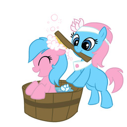 bath blue_body blue_eyes blue_fur blue_hair duo female feral fur hair pink_body pink_fur pink_hair quadruped simple_background tail water white_background madmax brushie_brushie_brushie friendship_is_magic hasbro my_little_pony aloe_(mlp) lotus_(mlp) earth_pony equid equine horse mammal pony 1:1 2011 sibling_(lore) sister_(lore) sisters_(lore) twins_(lore)