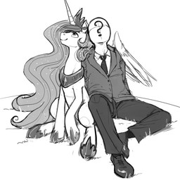 ?_face clothing crown duo feathered_wings feathers female feral grass hair headgear horn jewelry long_hair looking_up male necklace necktie outside plant sitting suit wings kevinsano friendship_is_magic hasbro my_little_pony mythology anon princess_celestia_(mlp) equid equine human mammal mythological_creature mythological_equine winged_unicorn 1:1 2013 digital_drawing_(artwork) digital_media_(artwork) greyscale monochrome