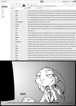 anthro arm_support clothed clothing computer computer_mouse electronics email fan_mail female half-closed_eyes humor keyboard leaning_on_elbow monitor narrowed_eyes necktie profanity solo sound_effects suit text unimpressed thewyvernsweaver disney google zootopia judy_hopps lagomorph leporid mammal rabbit 2018 digital_drawing_(artwork) digital_media_(artwork) english_text greyscale hi_res monochrome