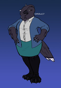 anthro black_background black_body black_feathers black_hair blue_background bottomwear clothed clothed_anthro clothed_female clothing collared_shirt dipstick_tail eyewear feathers female glasses gradient_background hair hand_on_hip long_hair looking_at_viewer markings purple_eyes round_glasses shirt simple_background skirt solo standing tail tail_feathers tail_markings topwear wearing_glasses white_hair_tips white_tail_tip somesacredbird avian bird corvid corvus_(genus) oscine passerine raven 2021 absurd_res digital_drawing_(artwork) digital_media_(artwork) english_description hi_res