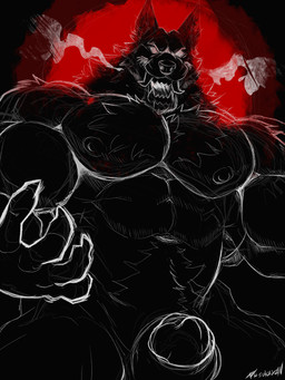 abs animal_genitalia animal_penis anthro arm_tuft big_muscles big_pecs biped black_background black_body canine_genitalia canine_penis claws fangs fluffy genitals half-erect huge_pecs male muscular muscular_anthro muscular_male neck_tuft nipples pecs penis penis_tip red_background sheath shoulder_tuft simple_background solo teeth text tuft ritsukaxan mythology canid canine canis mammal mythological_canine mythological_creature werecanid werecanine werecreature werewolf wolf 2026 absurd_res artist_name colored_sketch digital_drawing_(artwork) digital_media_(artwork) english_text hi_res signature sketch