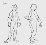 anthro butt featureless_crotch looking_at_viewer male mouth_closed nude simple_background solo standing oselotti amphibian frog 2016 monochrome sketch