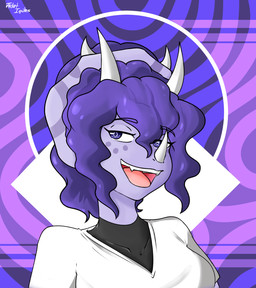 3_horns abstract_background anthro bone_frill clothing eyelashes facial_horn female freckled_face freckles frill_(anatomy) hair horn long_hair looking_at_viewer multi_horn nose_horn open_mouth open_smile purple_body purple_eyes purple_hair purple_scales scales shirt smile solo t-shirt text topwear white_clothing white_shirt white_t-shirt white_topwear jacket_ignites cavemanon_studios snoot_game sera_(snoot_game) ceratopsian ceratopsid chasmosaurine dinosaur marginocephalian ornithischian prehistoric_species reptile scalie triceratops 2025 artist_name digital_drawing_(artwork) digital_media_(artwork) headshot_portrait portrait watermark