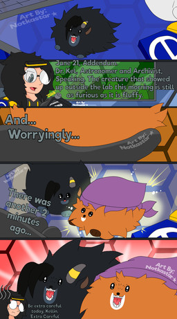 accessory anthro bangs container cup desk fluffy forest furniture group hair hair_accessory hairpin horn kerchief keyboard laboratory long_hair male mug plant solo table tape_recorder tree trio window conditional_dnp notkastar chiikawa e621 legacy_(ratte) the_magnus_archives voices_of_the_void beyle dr._kel paralee_(character) human mammal comic hi_res